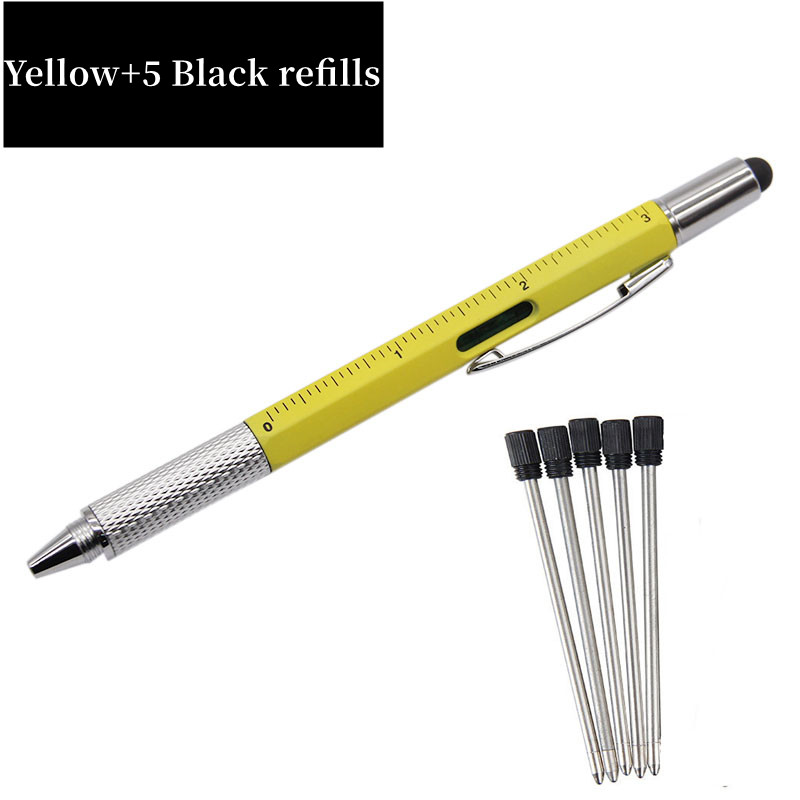 Bolígrafo multifunción 7 en 1, herramienta de mano moderna, regla técnica de medida, destornillador, pantalla táctil, Stylus Spirit Level,: Oro