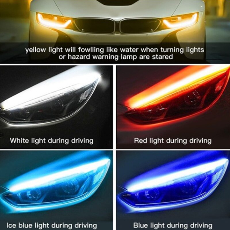 Start scanning automobile LED daily light external ultra thin light guide bar dual color streamer LED turn signal driving light