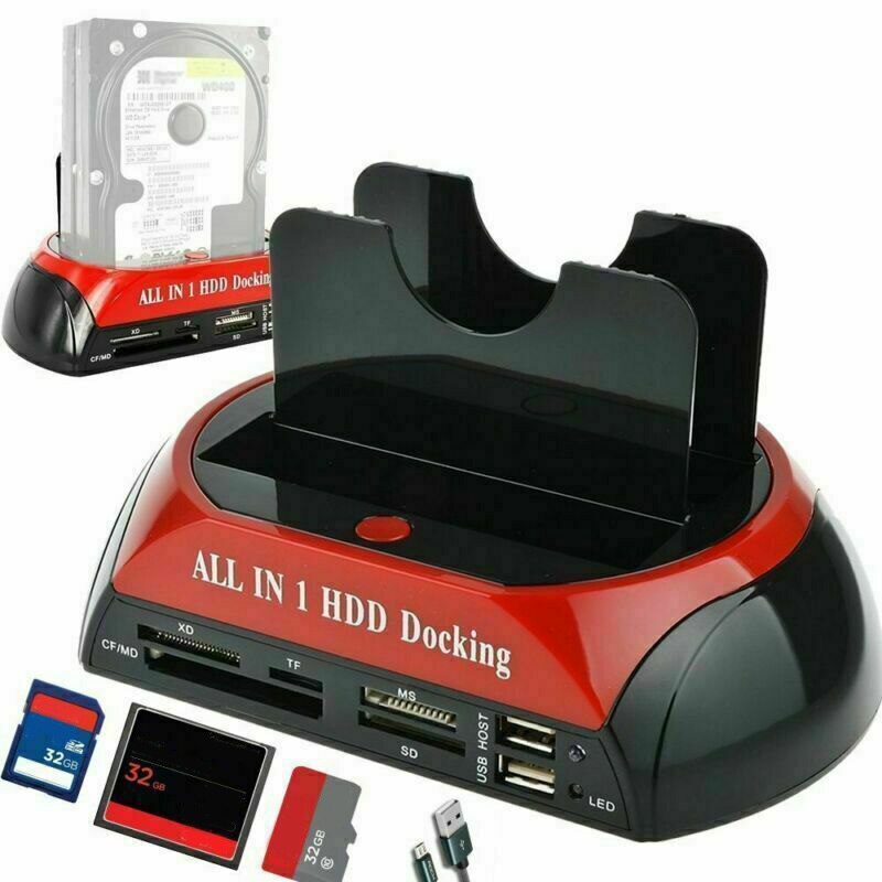 USB 2.0 To IDE Hard Disk Dock Dual Hard Drive HDD Docking Dock USB HUB Card Reader Practical Hard Disk Docking Station