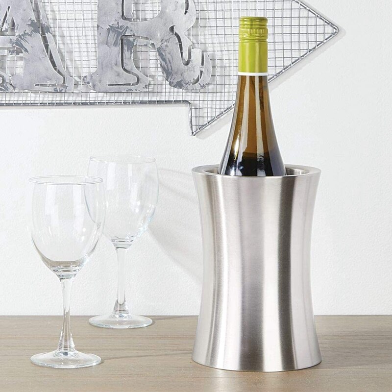 Stainless Steel Double Wall Wine Cooler Bucket, Keeps Cold for Hours Wine Cooler Chiller Champagne Beer Ice Bucket