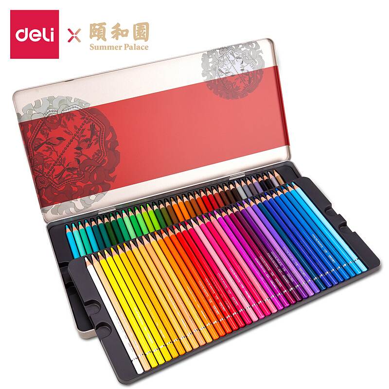 Deli 68126 sommerpalads højkvalitets metalkasse farve olie pasteller farve blyant farve voks farveblyant maleblyant 36-72 farver