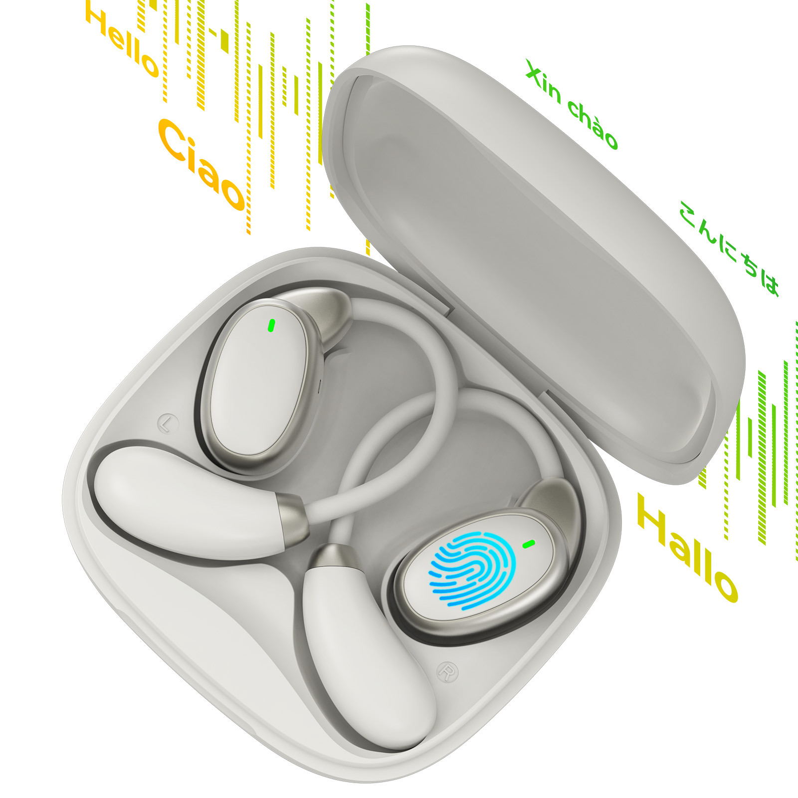150 Languages Translator Earbuds Portable Two-way Instant Voice Translator Wireless Bluetooth Earphones for Travel Meeting Learn: WHITE