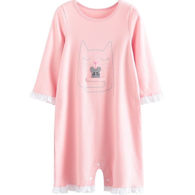 3-12 år lange ærmer bomuld børnehjemmetøj natkjole pige børn pyjamas forår pige sovekjole pyjamas kjole