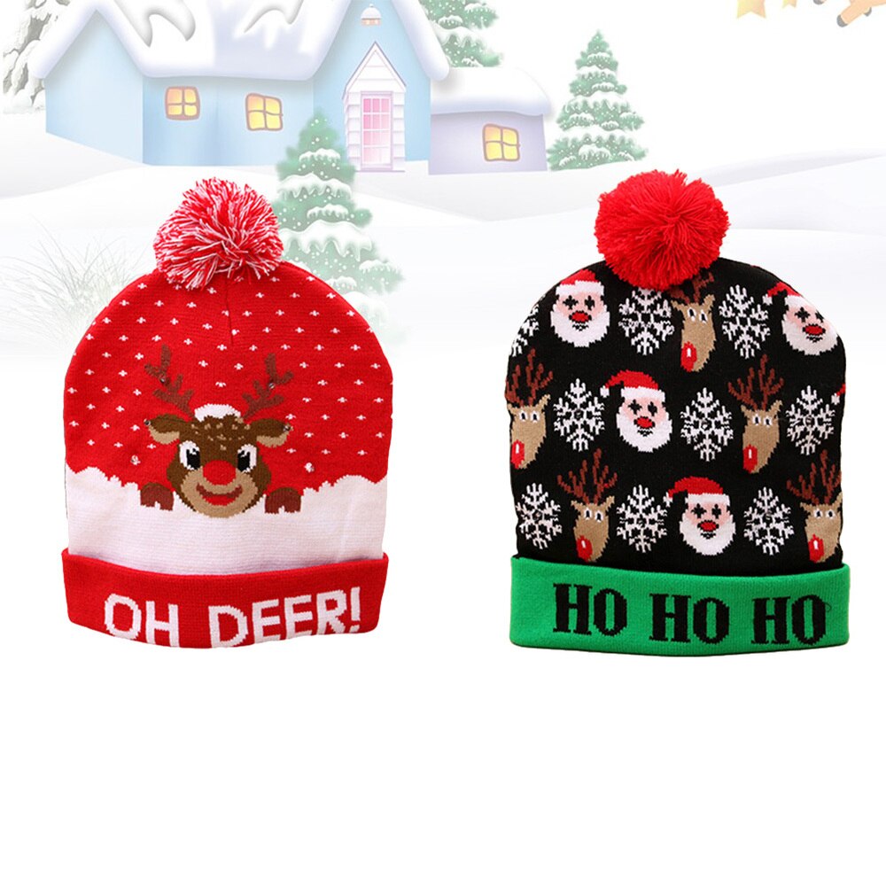 2Pcs Goede Kerst Beanie Gloeiende Hoed Voor Kinderen Decoratie Party Volwassenen