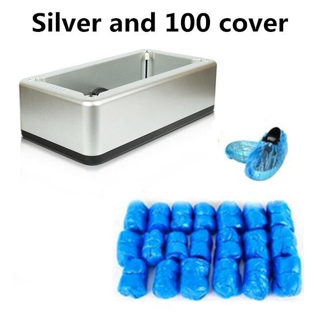 Automatic Shoes Cover Dispenser Household Stepping Disposable Booties Maker Anti Droplet Dust Machine Shoe Cover For Home Office: Silver and 100 cover