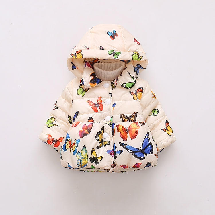 Babymeisjesjas herfst winter vlinderprintjas voor meisjesjas kinderen warme capuchon bovenkleding kinderen peuterkleding