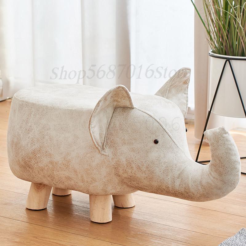 Massivt trä barnpall tecknad djurpall elefant soffbänk fotpall skor bänk: Modell 4