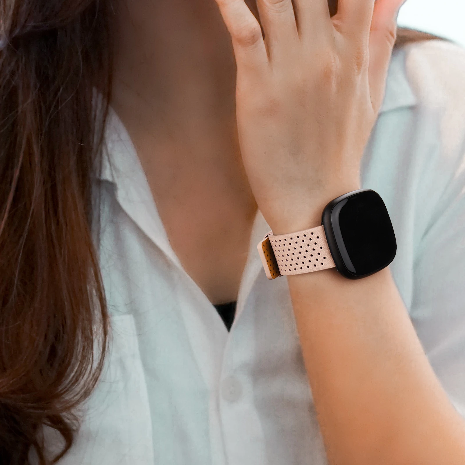 Correa de cuero transpirable de lujo para Fitbit Versa 3 Sense, pulsera de repuesto para reloj inteligente Fitbit Sense