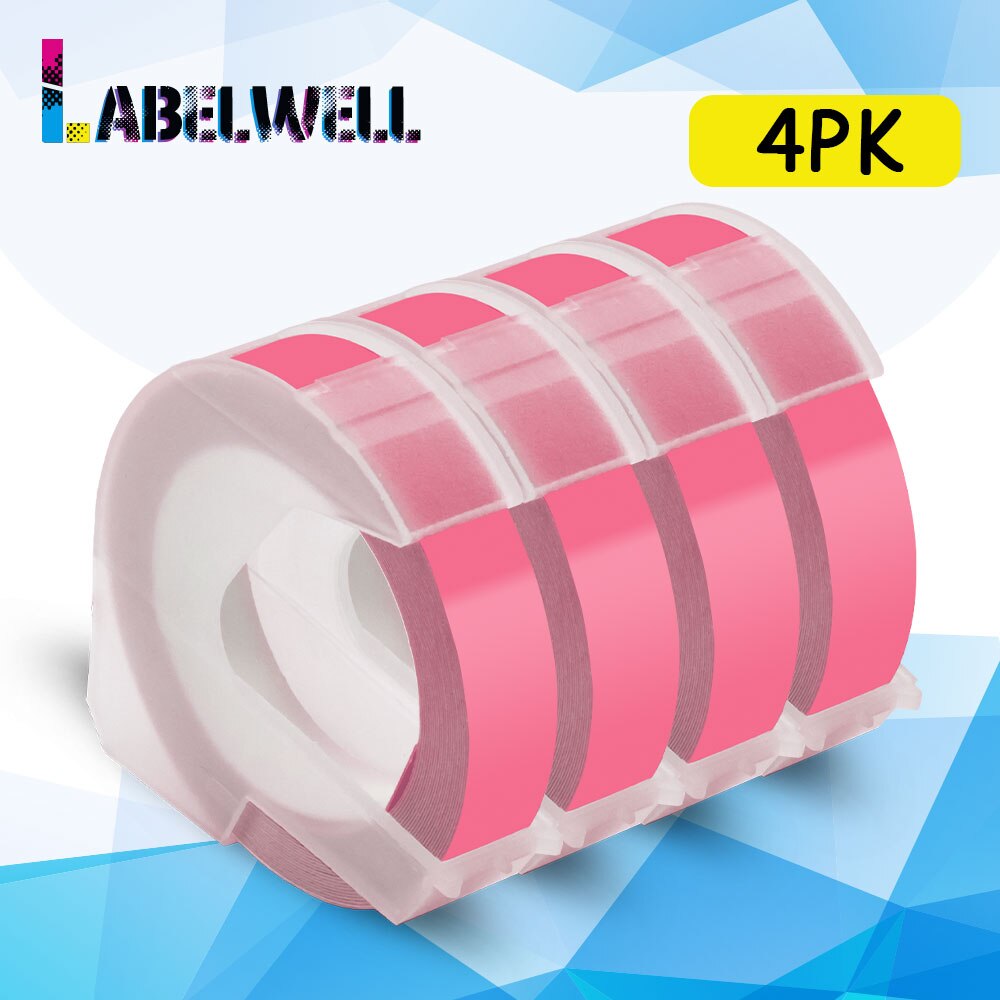 Labelwell 4PK Multicolors 3D tłoczenie taśmy dla Dymo 3D taśmy etykietowe pcv dla Dymo 1540 1610 1880 12965 Motex E101 E-202 drukarki: 4PK Pink