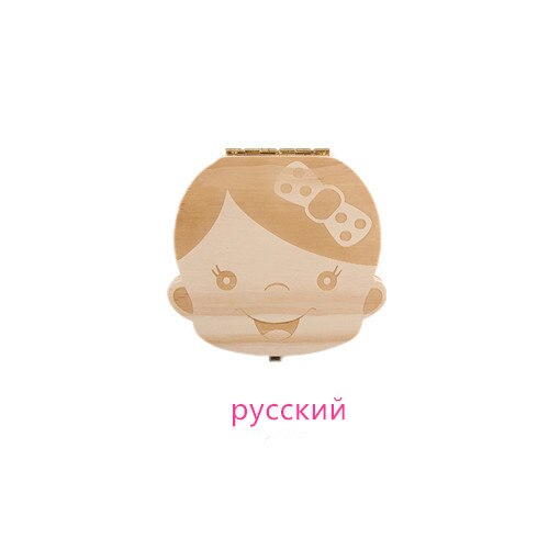 Spaans Engels Russisch Frans Griekse Hout Melktand Box Organizer Melk Tanden Opslag Verzamelen Tanden Umbilica Besparen Baby Keepsake: Russian girl