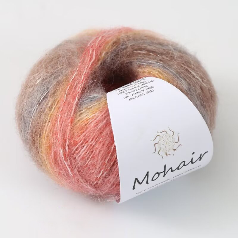 Ovillo de lana de Mohair degradado para tejer a mano, hilo de ganchillo suave y cálido, segmento de lana de bebé, hilo teñido para suéter, sombrero y bufanda, 25g por bola