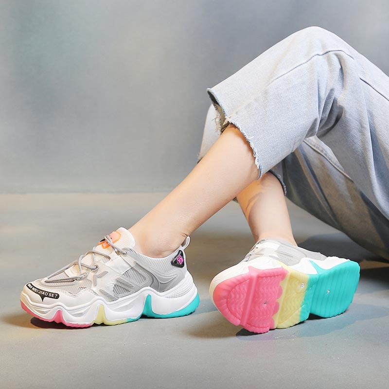 Zomer chunki dames sneakers dames platform sportschoenen wit groene sportschoenen dames hardloopschoenen dames sport walk d -440