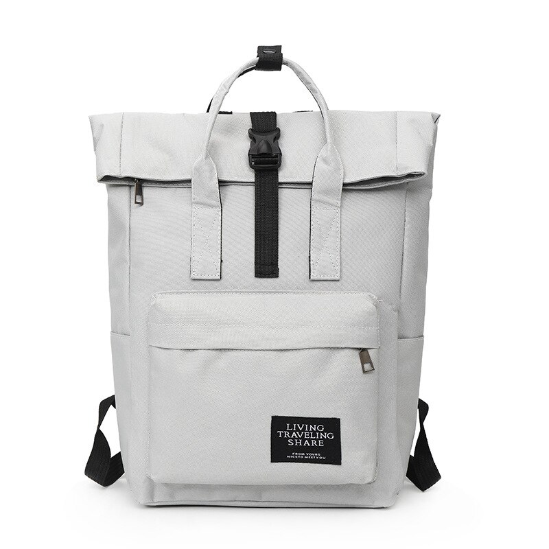 Crossten Lady&#39;s Leisure Shoulder bag 15 inch Laptop Backpack Woman Canvas Roll Top Travel bag USB Charging Port Schoolbag: White