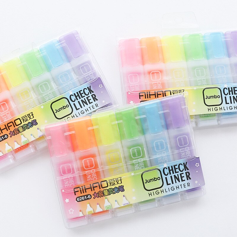 6 farver highlighter pen sæt jelly candy farve highlight jumbo markører check liner bullet journal forsyninger surligneur milkliner