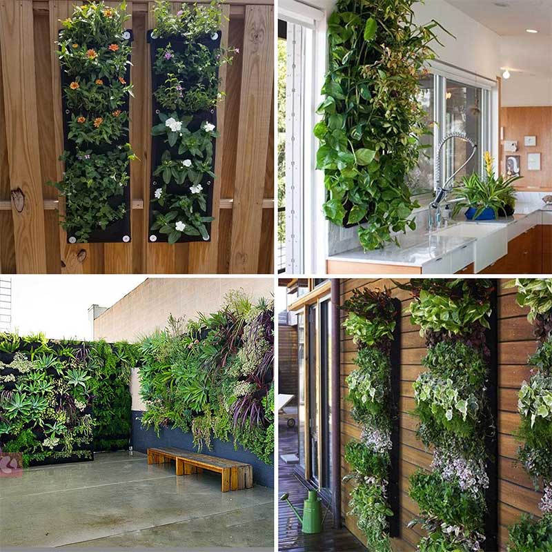 6 bolsillo 100*30cm colgante Vertical jardín maceta macetas impermeable de montaje en pared colgando bolsa macetero de interior al aire libre