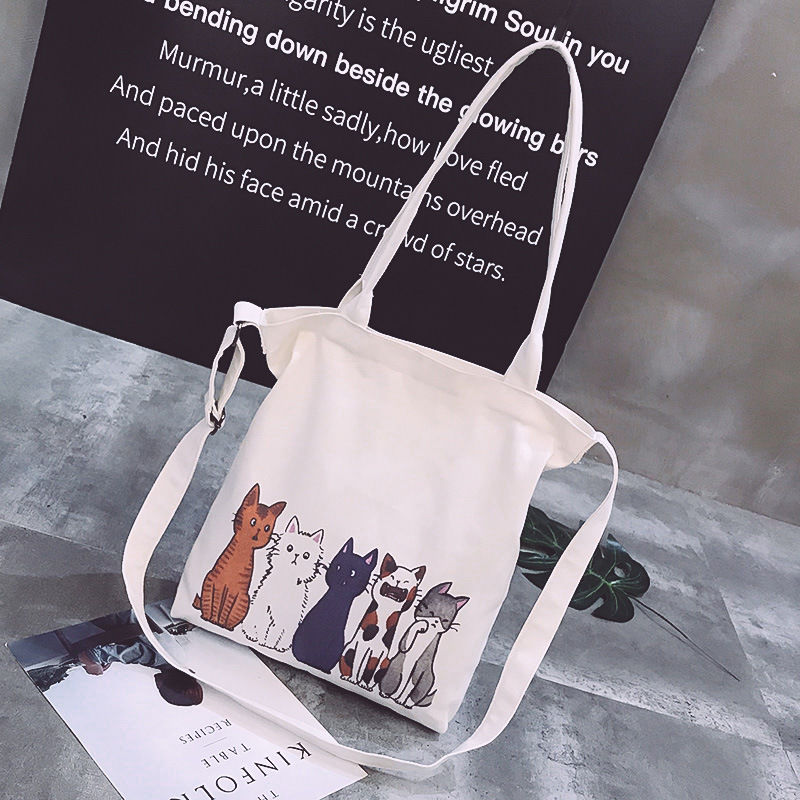 Bolsa de pano de gato para mulheres, bolsa de lona feminina estampada fofa branca para livros, de 2020 de tela: Style 1