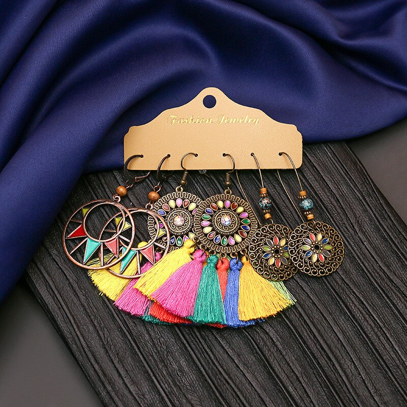 Vintage etniczne kolczyki Boho ze stopu zestaw Indian biżuteria Tassel spadek kolczyki dla kobiet kwiat biżuteria akcesoria: Style 5