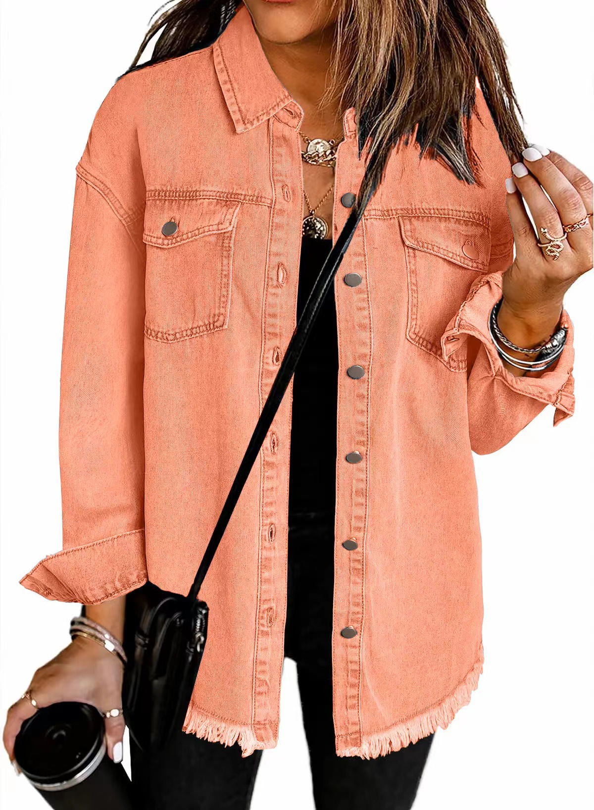 Camisas vaqueras holgadas informales lisas para mujer, camisas y blusas Vintage de gran tamaño para mujer, Tops juveniles a la para otoño 2025: XXL / Naranja