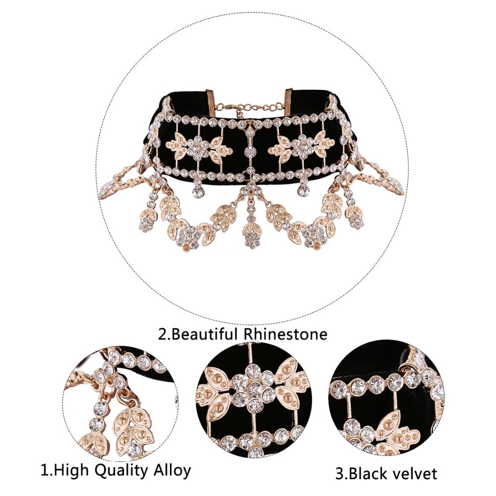 Lace Up Luxury Statement Necklace Big Rhinestone Choker maxi crystal necklace Ribbon Collier Femme Jewelry Collares