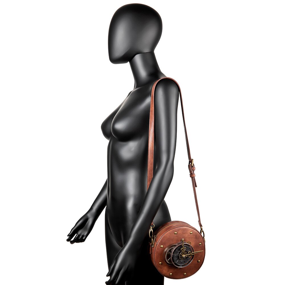 Steampunk sac bandoulière femme cuir PU style rétro rond moto sac femme