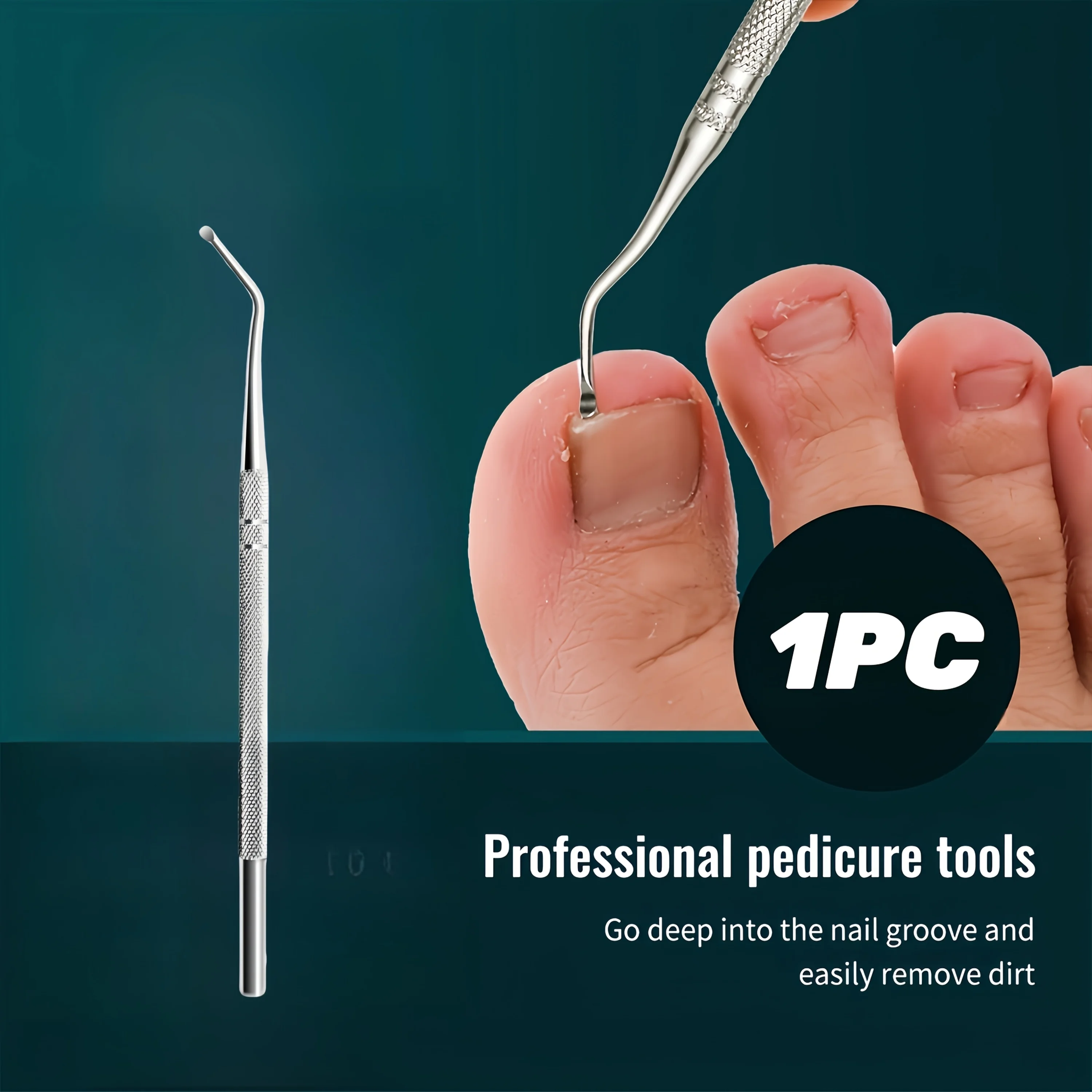 Herramientas de pedicura profesionales de acero inoxidable, cuchara curvada para limpieza profunda de uñas, levantador de uñas encarnadas, eliminación de suciedad de uñas de los pies: Gris claro