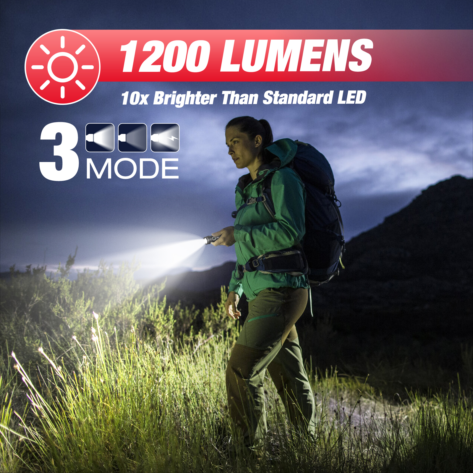 Lampe de poche tactique UltraFire UF3 1200 lumens Lampe de poche de police avec étui pour ceinture de service Lampe de poche des forces de l'ordre avec support de ceinture Petite torche LED rechargeable