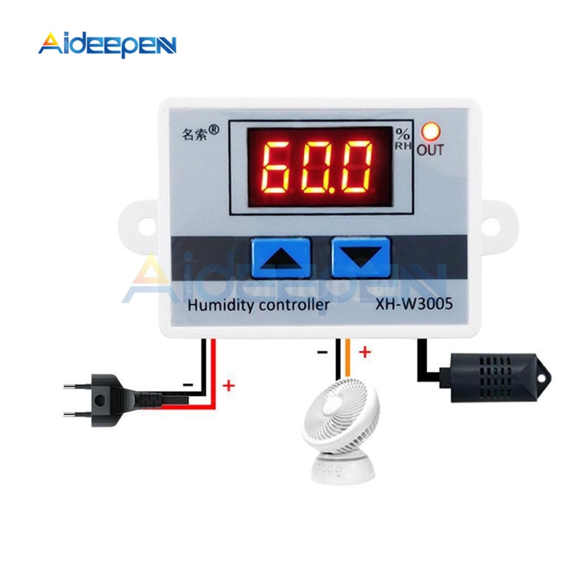 Xh -w3005 w3005 dc 12v 24v 220v 10a digital fugtighedsregulator hygrometer kontrolkontakt 0 ~ 99% rh hygrostat m/ fugtsensor