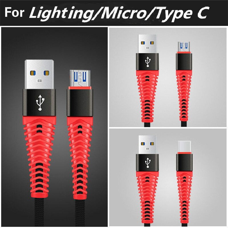 1m micro usb tipo c relâmpago adaptador de carregamento rápido para iphone xs max samsung xiaomi trançado cabo
