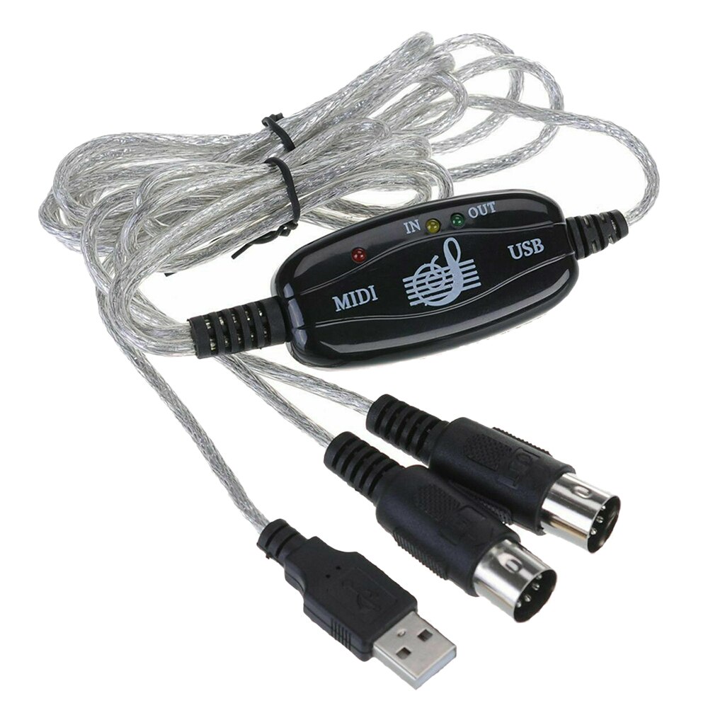 2 metros USB IN OUT Cable MIDI de interfaz de 5 pines Midi a convertidor de Cable USB PC a música teclado adaptador