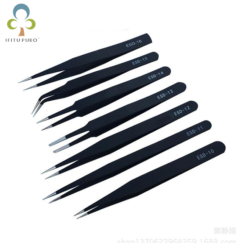 6 stks/set Handgereedschap Roestvrij Staal Anti-Statische Pincet Set Electronische Deel Reparatie Tools Handgemaakte Tool Kits Tweezer WYQ