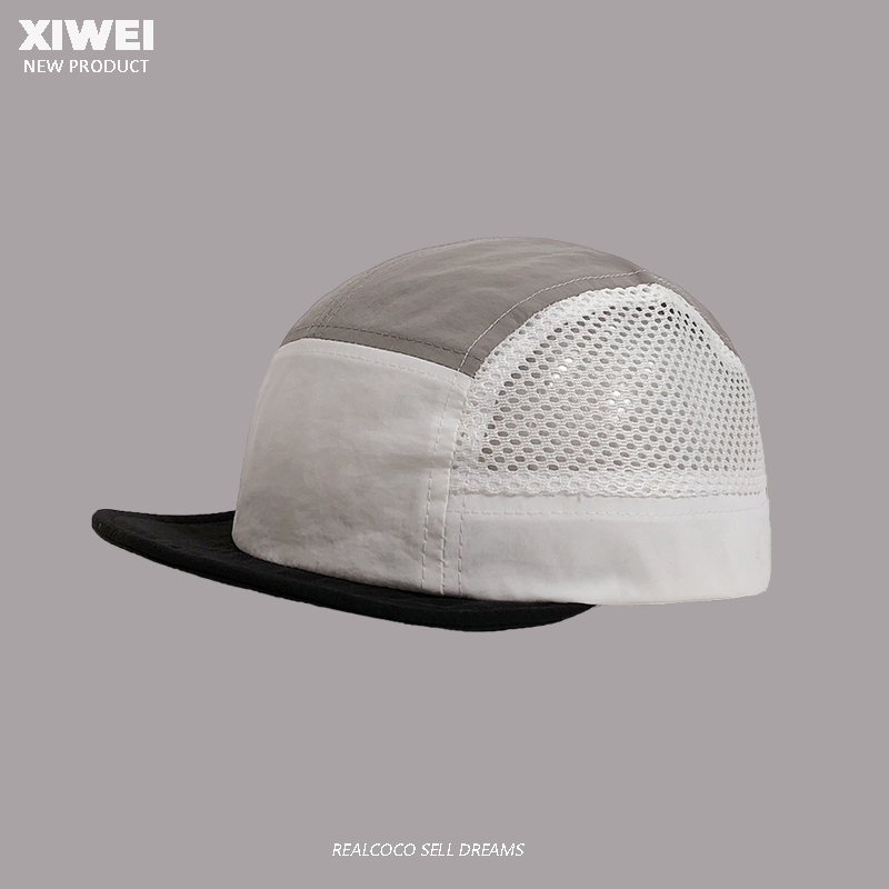 Verão nova moda contraste cor emenda malha bonés de beisebol feminino acampamento ao ar livre proteção solar de secagem rápida chapéu masculino: Branco