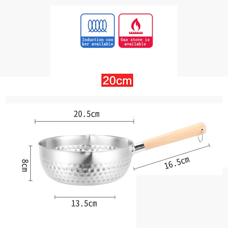 Japanse stijl Sneeuw Pan non-stick Rvs Melk Pot Thuis Melk Pot Dikke Keuken Boter Instant noedels Soeppan: 20 cm wooden handle