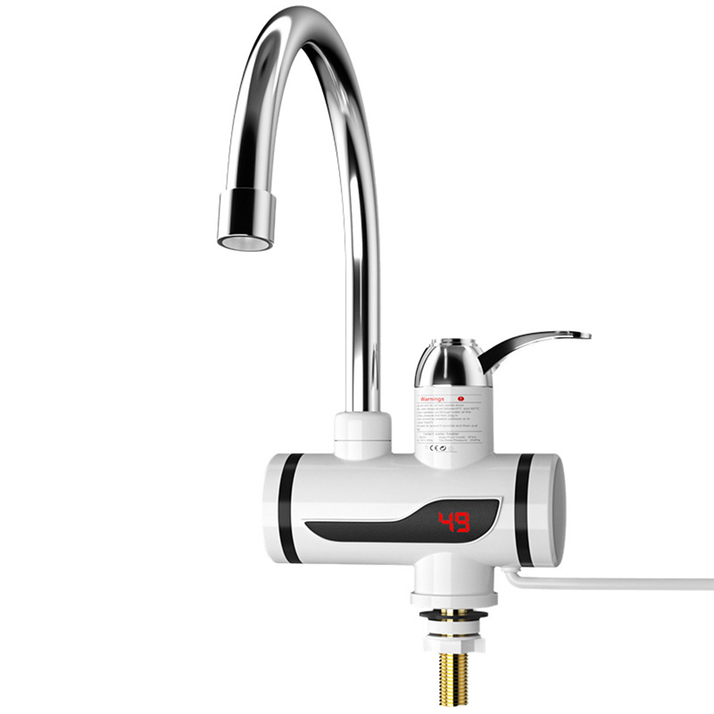 Elektrische Warme Koude Mixer Kraan 3000W Instant Verwarming Kraan 360 Graden Rotatie Snelle Verwarming Kraan Digitale Keuken Badkamer Benodigdheden: WHITE