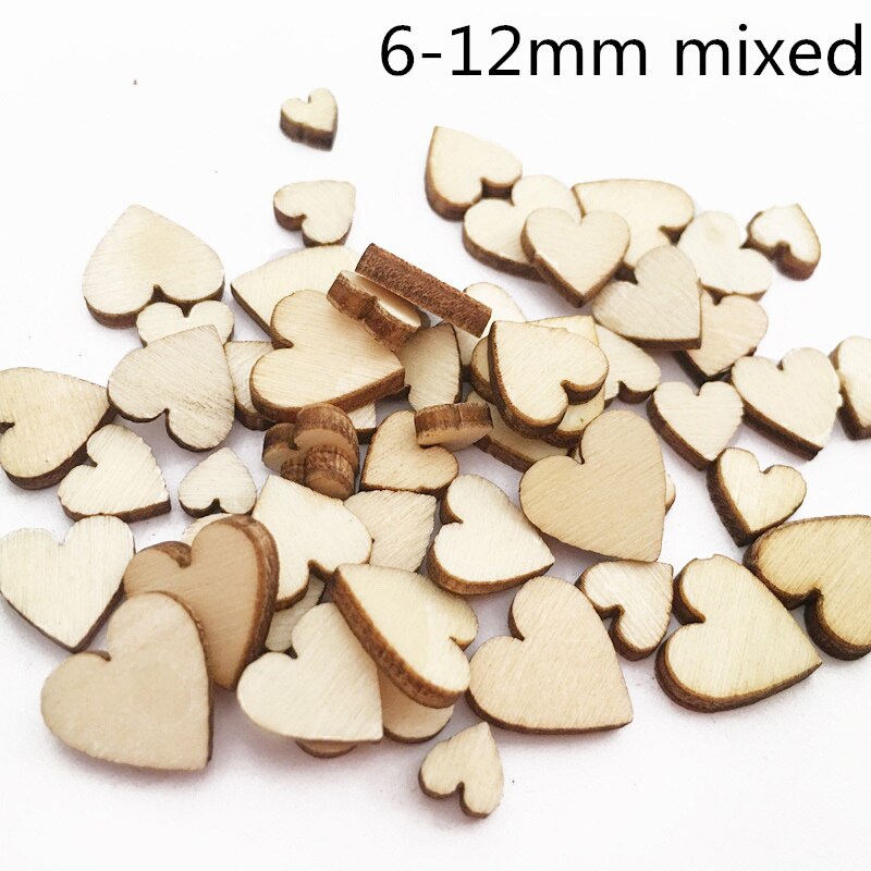 100 stuks houten knutselwerkjes in de vorm van een liefdeshart voor op een bruiloft, op een tafel, voor thuis, als decoratie voor een verjaardag, als bedankje voor een feestje of als plakboek 62071: 2pd-62078