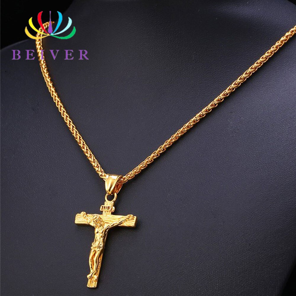 Religieuze Jesus Cross Heren Ketting Goud En Zilver Kleur Hanger Met Ketting Ketting Heren Mode Persoonlijkheid Ketting