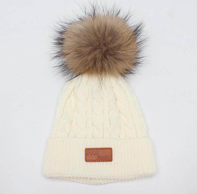 ¡Novedad! Gorro de invierno de Pom para niños, gorro tejido para niñas, gorro grueso para bebé, gorro cálido de invierno para niña: White Hat