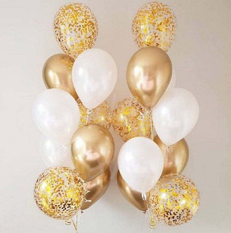 18 stk 12 tommer hvid sort guld sølv skinnende metallisk krom balloner latex bryllup fødselsdagsfest dekoration: 18 stk sæt 1