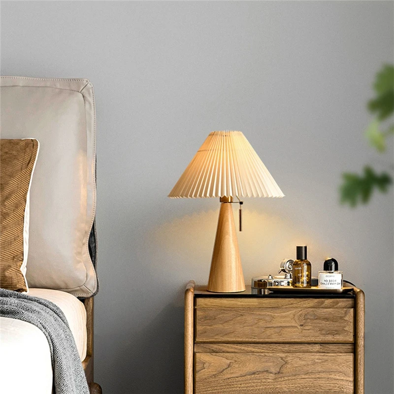 Nordiske retro plisserte bordlamper ledet heltre skrivebordslamper arbeidsrom lesebordlampe til soverom hjemmedekorasjon belysning  e27