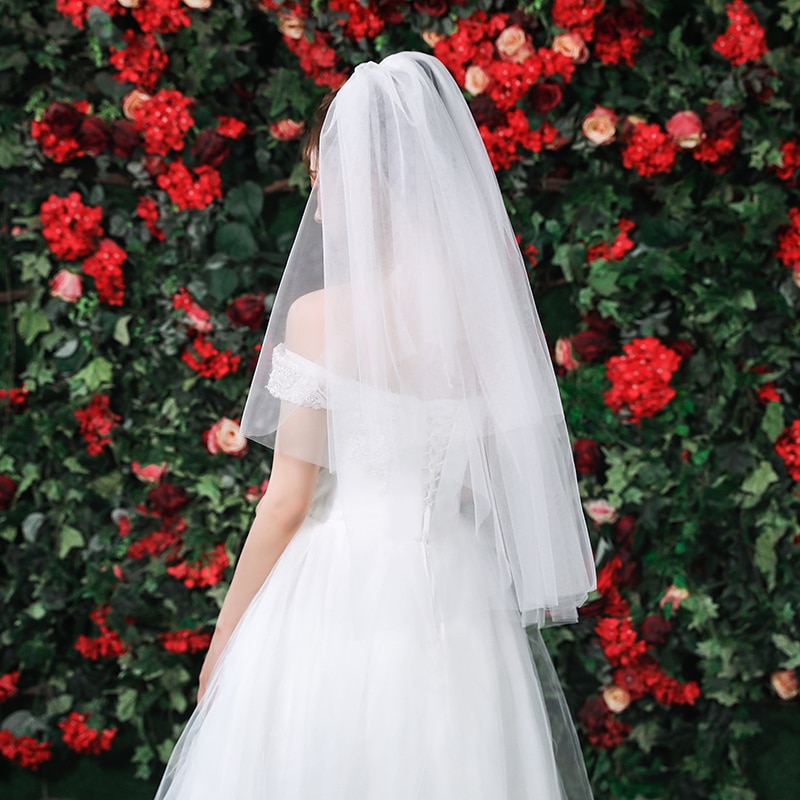 Velo de novia corto blanco de dos capas, de 90cm con peine velo de novia, velos de marfil para de boda, velo de tul suave de champán negro, velo de novia sposa