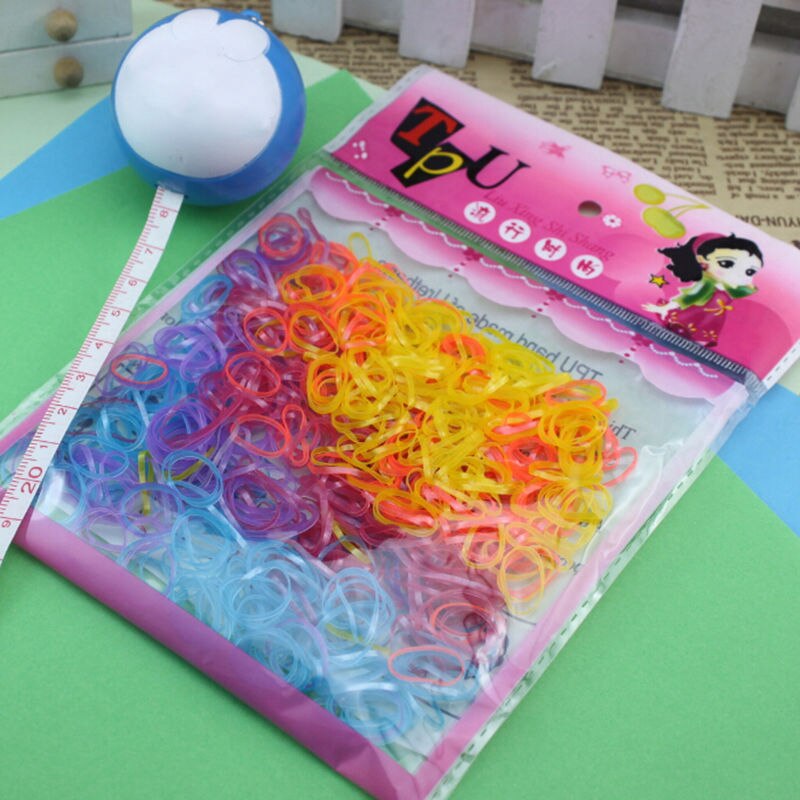 Portable 400-500 unids/bolsa de cinta para el pelo de goma soporte de cola de caballo cinta elástica lazos trenzas accesorios para el cabello para niños