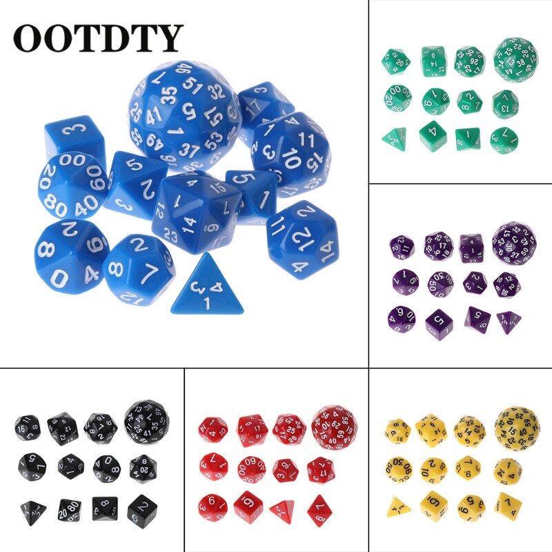 OOTDTY 12pcs/Set Multi-sided Polyhedral Dice D4 D6 D8 D10 D12 D20 D24 D30 D60 Dungeons Polyhedral Dice