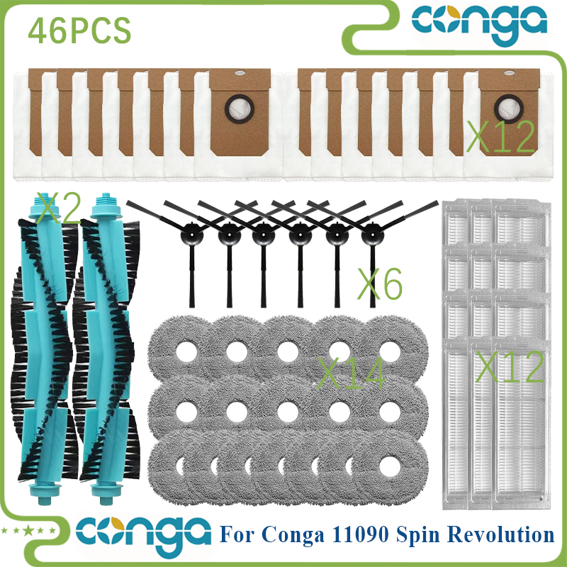 Fit For Cecotec Conga 11090 Spin Revolution Robot Vacuum Parts Roller Side Brush Hepa Filter Mop Cloth Rag Dust Bag accesorios