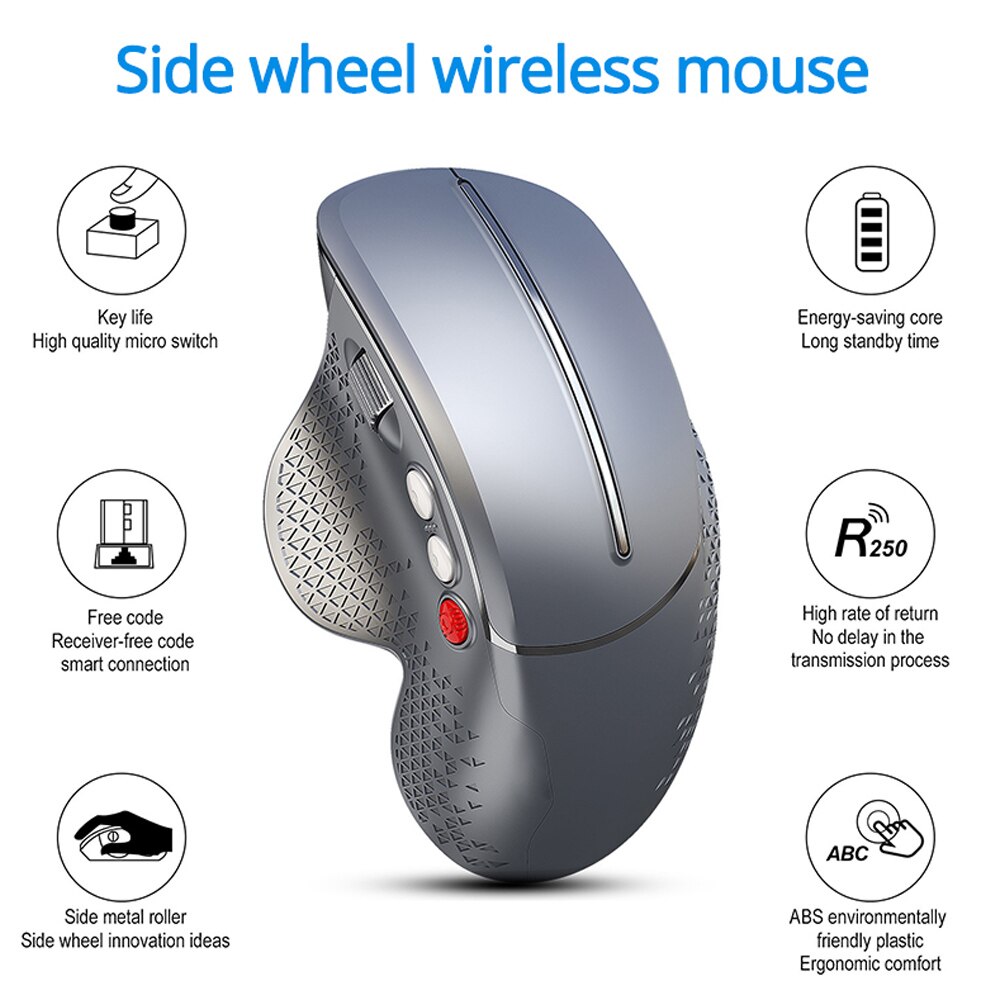 Ratón inalámbrico Vertical para juegos, Mouse ergonómico con rueda lateral para PC/portátil, 6 botones, 2,4 GHz