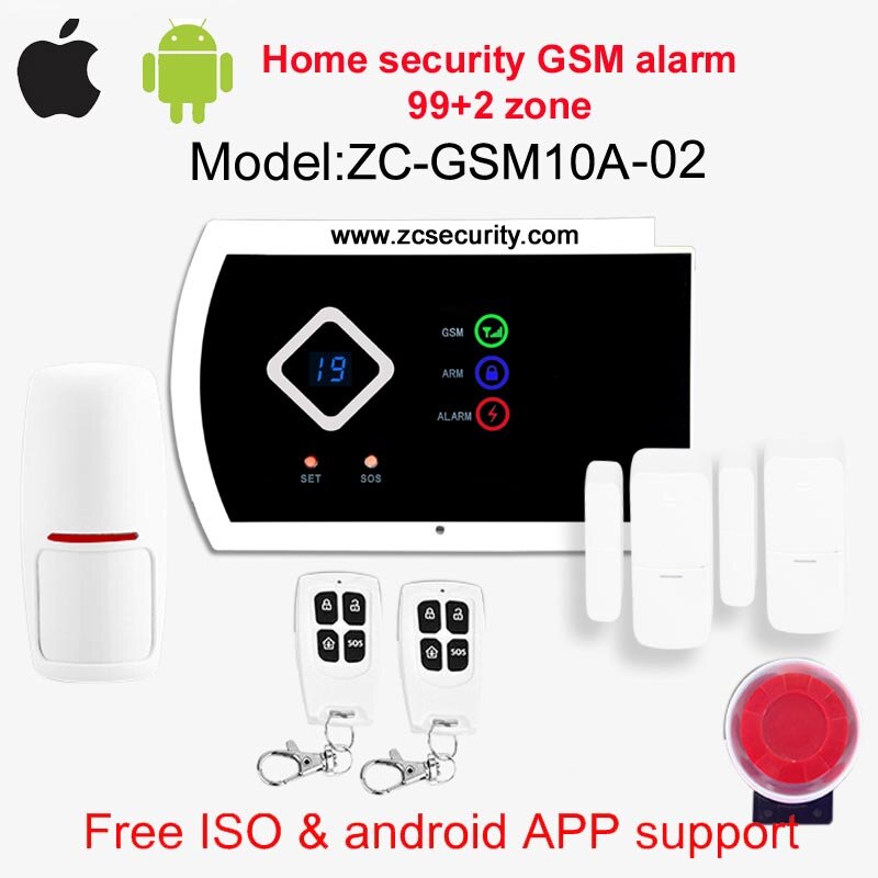 99 wireless & 2 wired zone home security GSM alarm system ISO & android APP support: GSM10A02
