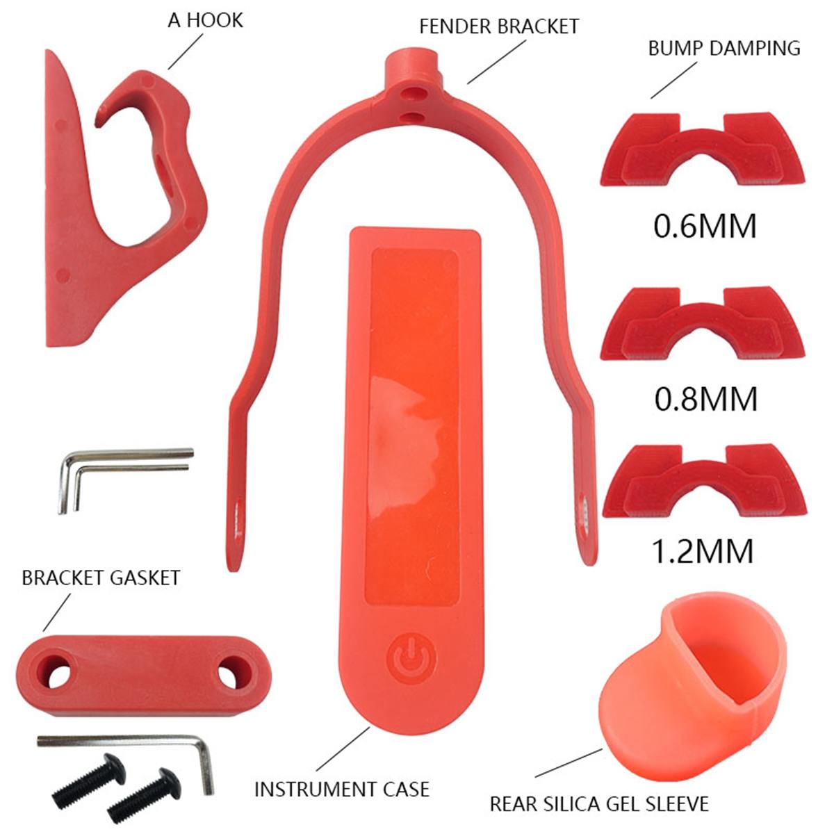 Conjunto 2/3/4/5/6 pçs/set para xiaomi m365 pro acessórios scooter elétrico traseiro fender asa paralama absorção de choque acessórios: Red