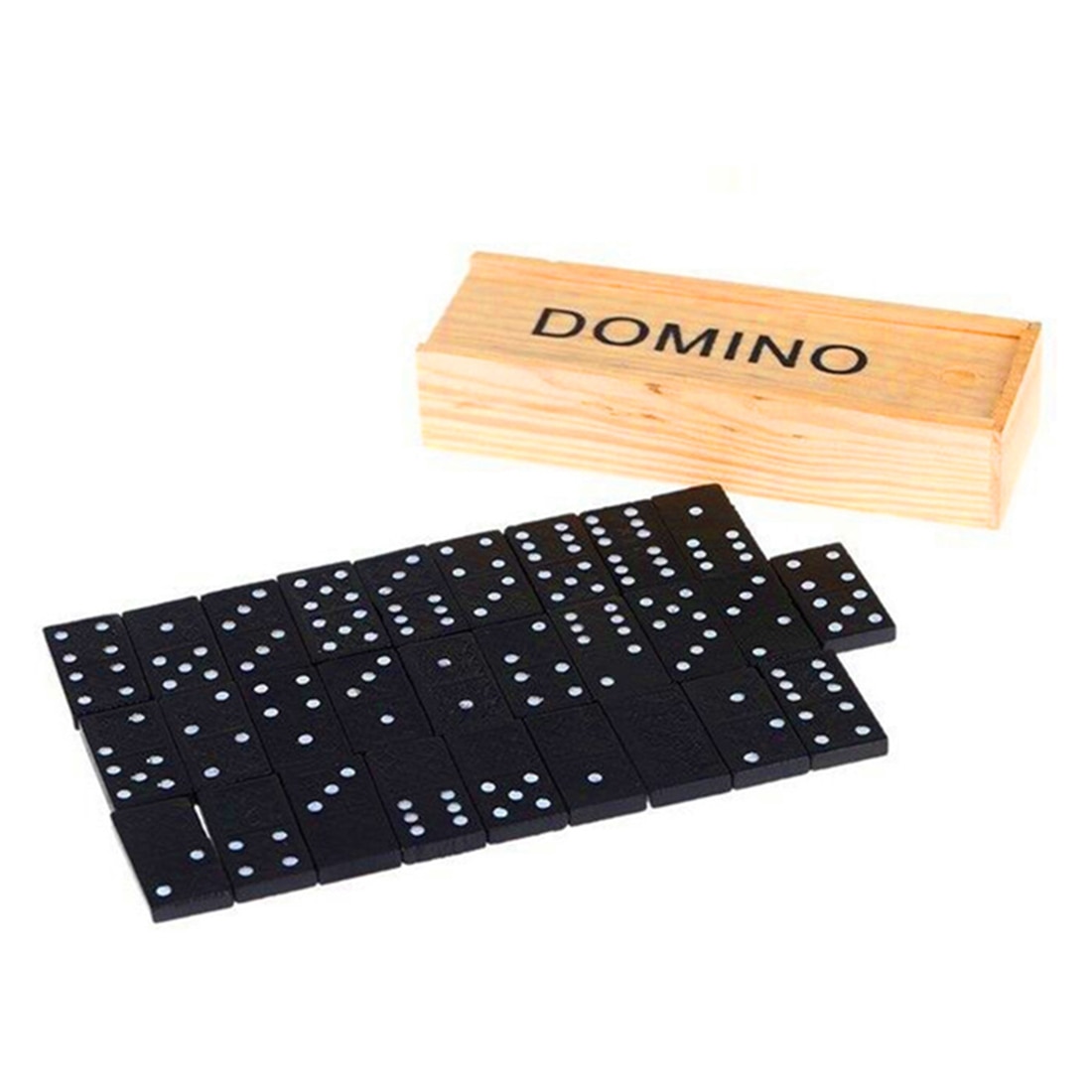 28 stk dominos brætspil læremidler pædagogisk legetøj til børn med trækasse - sort