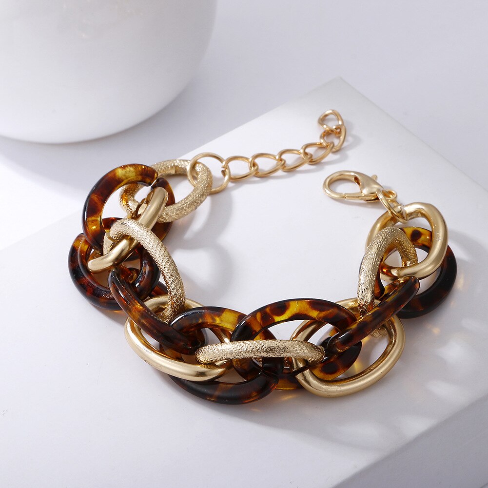 Vintage Luipaard Metalen Hars Acryl Ketting Armbanden Voor Vrouwen Punk Chunky Armband Vrouwelijke Sieraden