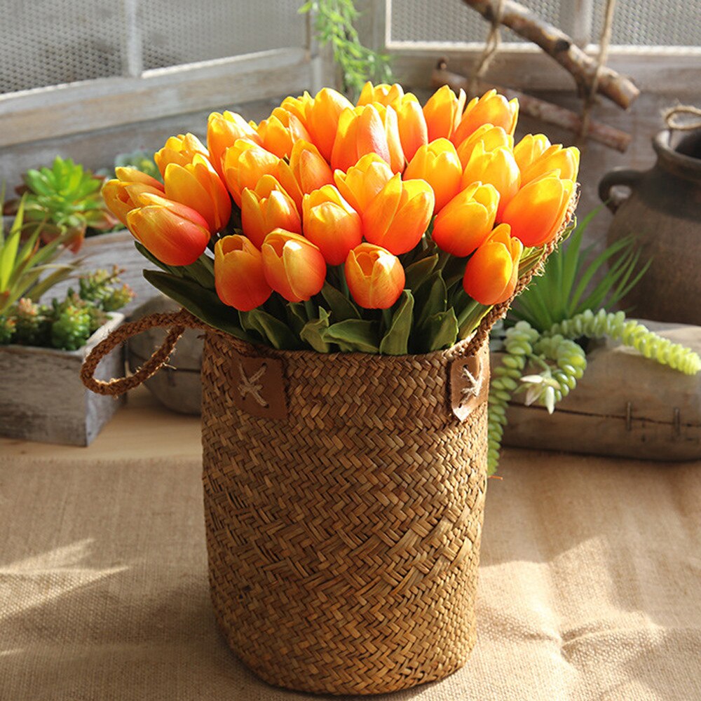 Kunstmatige Nep Bloem Tulp Boeket Bloemen Bruidsboeket Party Home Decor Geel Wit Rood Paars Roze Oranje Groen 5Pc tulp: OR