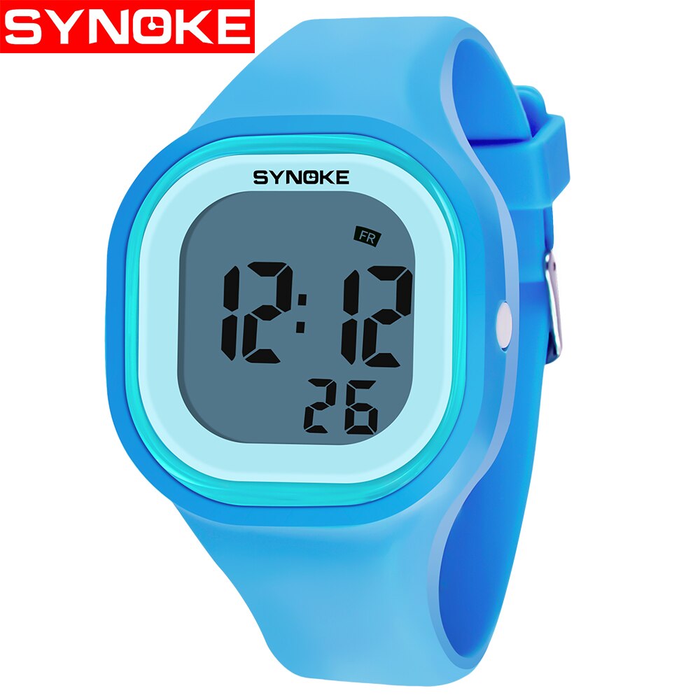 Synoke kleurrijke kinderhorloges voor meisjes, jongens en meisjes, polshorloges met siliconen led-licht, digitale horloges voor meisjes: Blauw