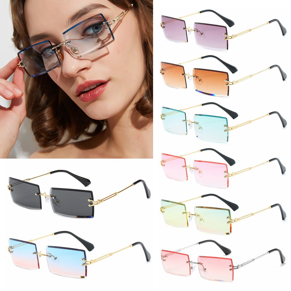 modisch Randlose Sonnenbrille Frauen Kleine Rechteck Sonnenbrille Reisen Stil UV400 Schattierungen Sommer Brillen für Männer und Frauen